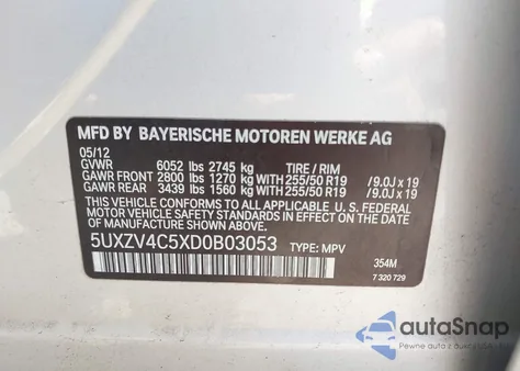 2013 BMW X5 xDrive35I из США, поврежденный, VIN 5UXZV4C5XD0B03053